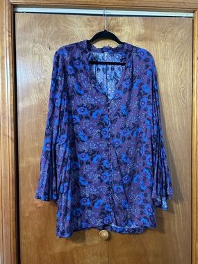 Free People Purple Floral Button-Front Blouse